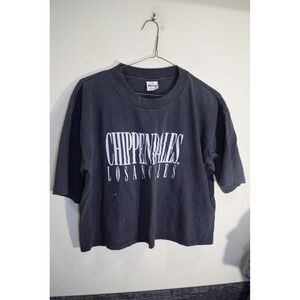 Vintage Chippendales LA 3/4 Sleeve Cropped Oversized T Shirt WOMENS L Black WORN